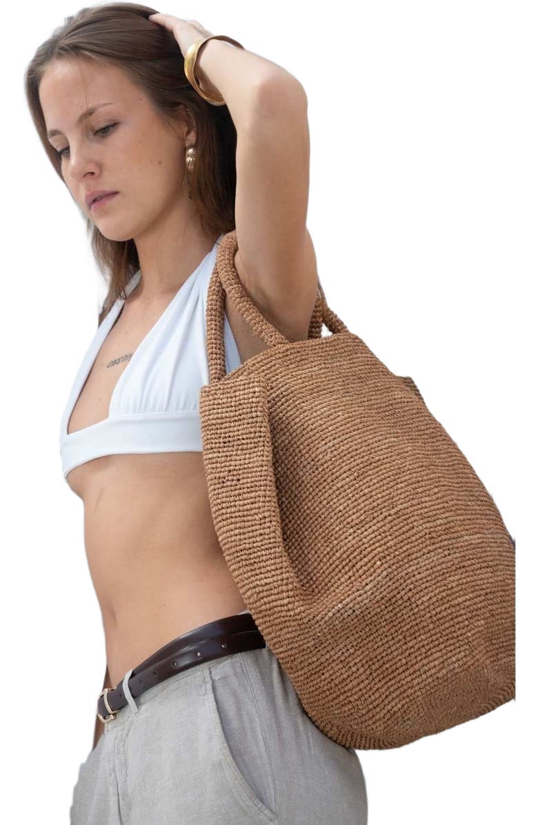 Zanatany Concepts Caramel Raffia Beach Tote Bag, Alternate, color, Caramel