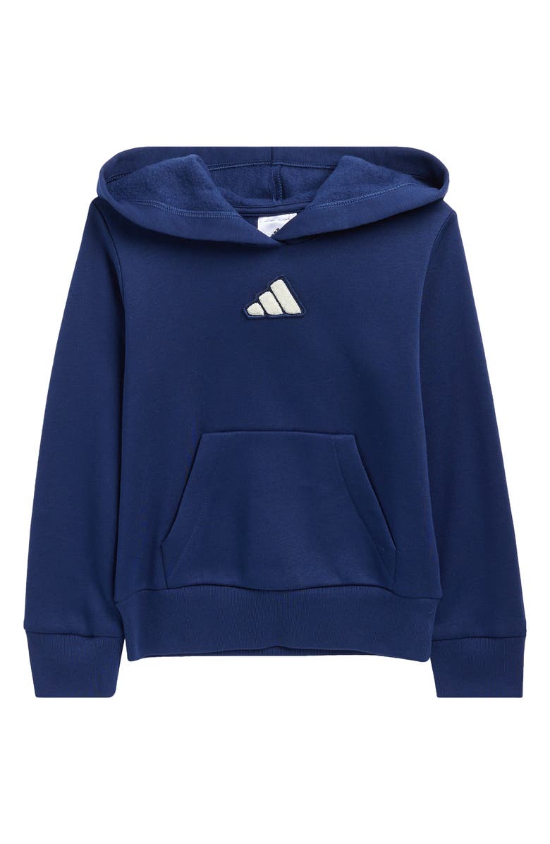 adidas Kids' Logo Patch Fleece Hoodie, Main, color, Dark Blue