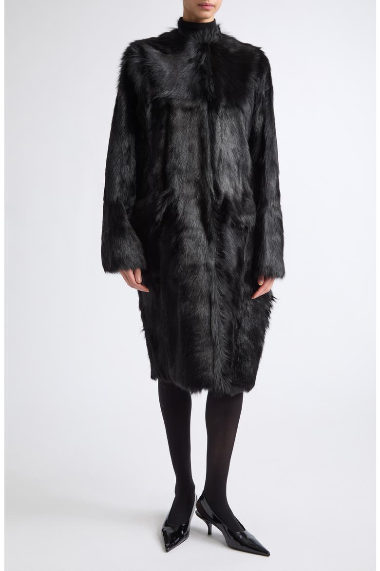 Structured Genuine Shearling Coat, Main, color, BLACK