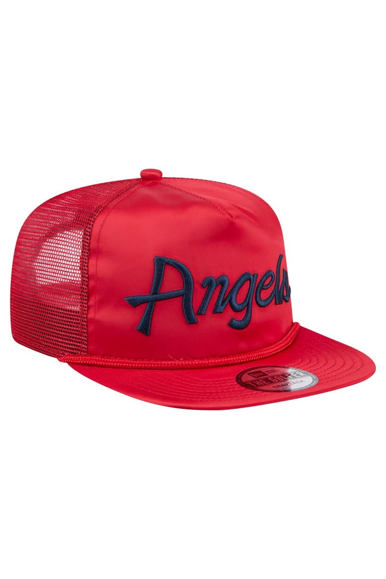 Men's New Era Red Los Angeles Angels Retro Satin Script Golfer Adjustable Hat, Alternate, color, Red