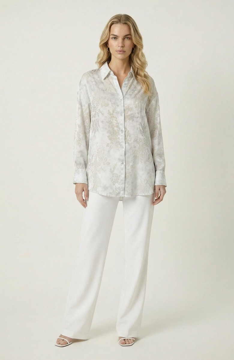 Modenaire Floral Jacquard Button Up Shirt, Alternate, color, Ivory Floral