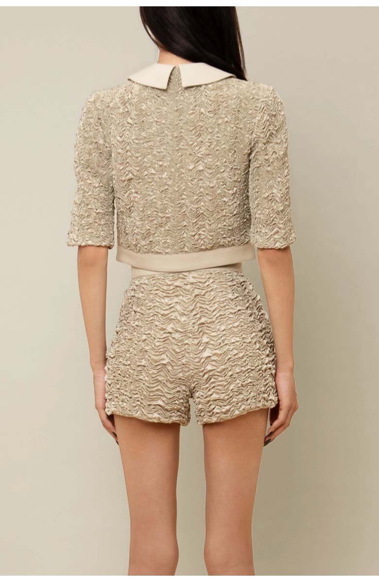 Contessa Mills Blair Whimsical Feminine Lambskin-Trim Cardigan, Alternate, color, Dark Champagne