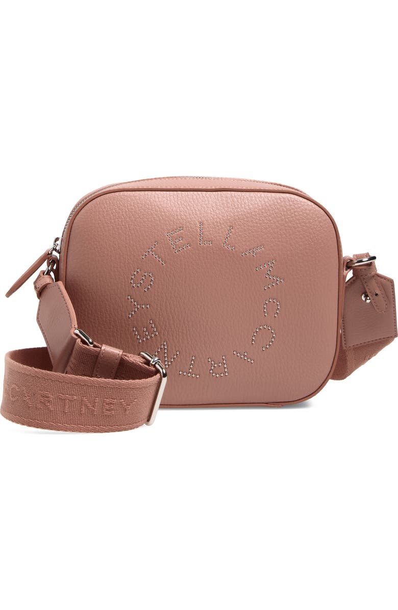 Stella McCartney Small Stud Logo Faux Leather Camera Bag, Main, color, Tawny Rose