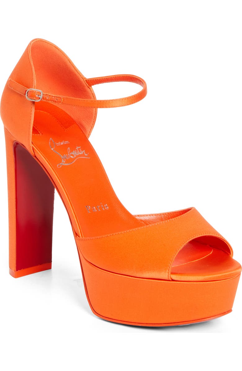Christian Louboutin Sandaloo Silk Satin Platform Sandal, Main, color, Magma/ Lin Magma