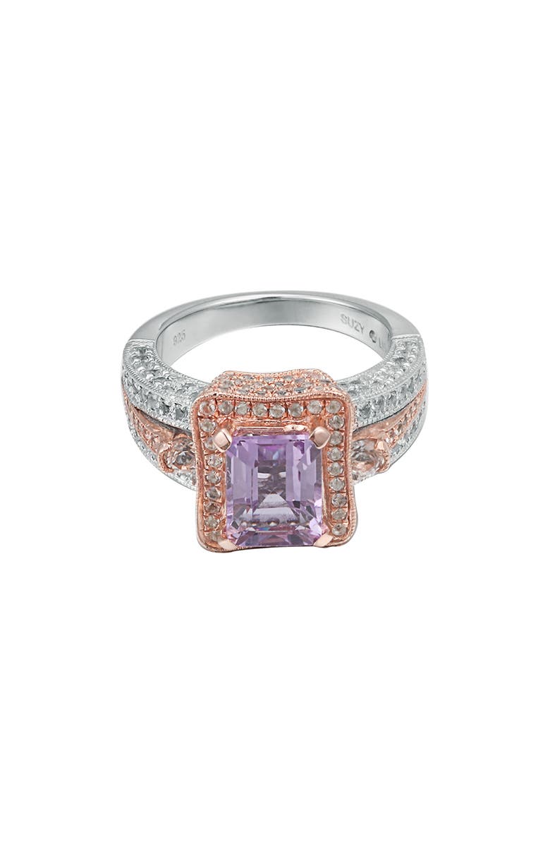 SUZY LEVIAN Two-Tone Emerald Cut Amethyst & White Topaz Halo Ring, Alternate, color, 
