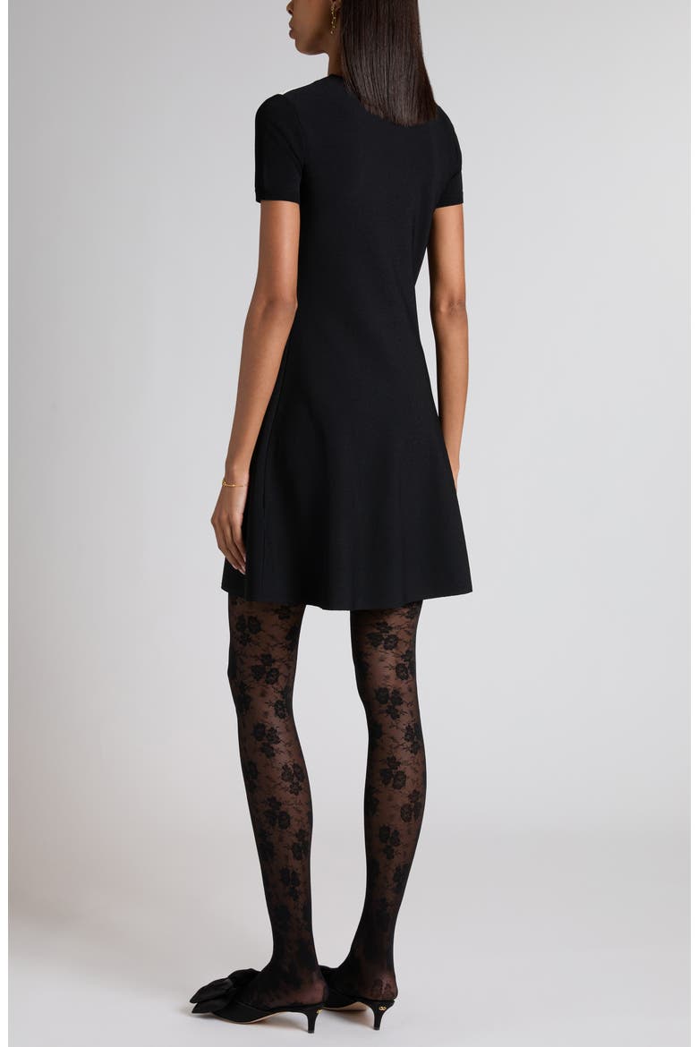 Bow Detail Knit A-Line Sweater Dress, Alternate, color, BLACK/ IVORY