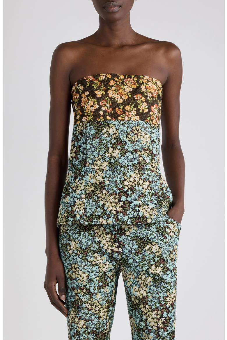 Ciliasa Strapless Floral Gobelin Top, Main, color, BROWN