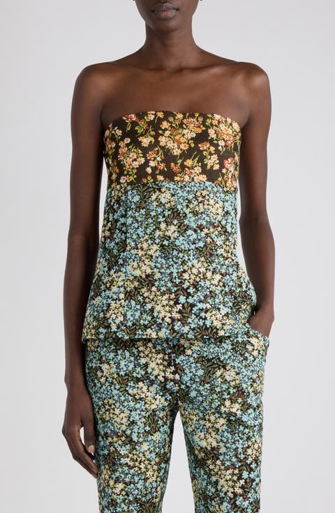 Ciliasa Strapless Floral Gobelin Top