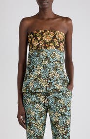 Dries Van Noten Ciliasa Strapless Floral Gobelin Top