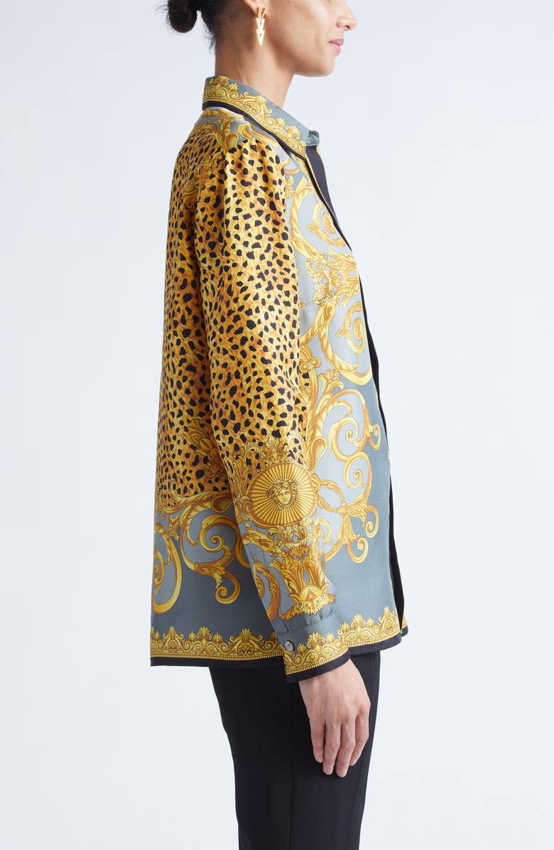 Versace Formal Cheetah Barocco Print Silk Button-Up Shirt, Alternate, color, 