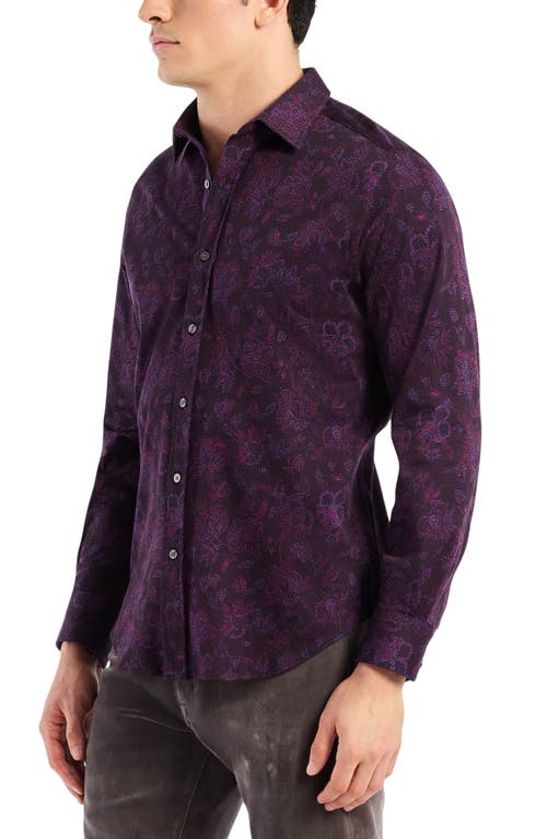 Robert Graham Hoyt Floral Cotton Knit Button-up Shirt In Purple