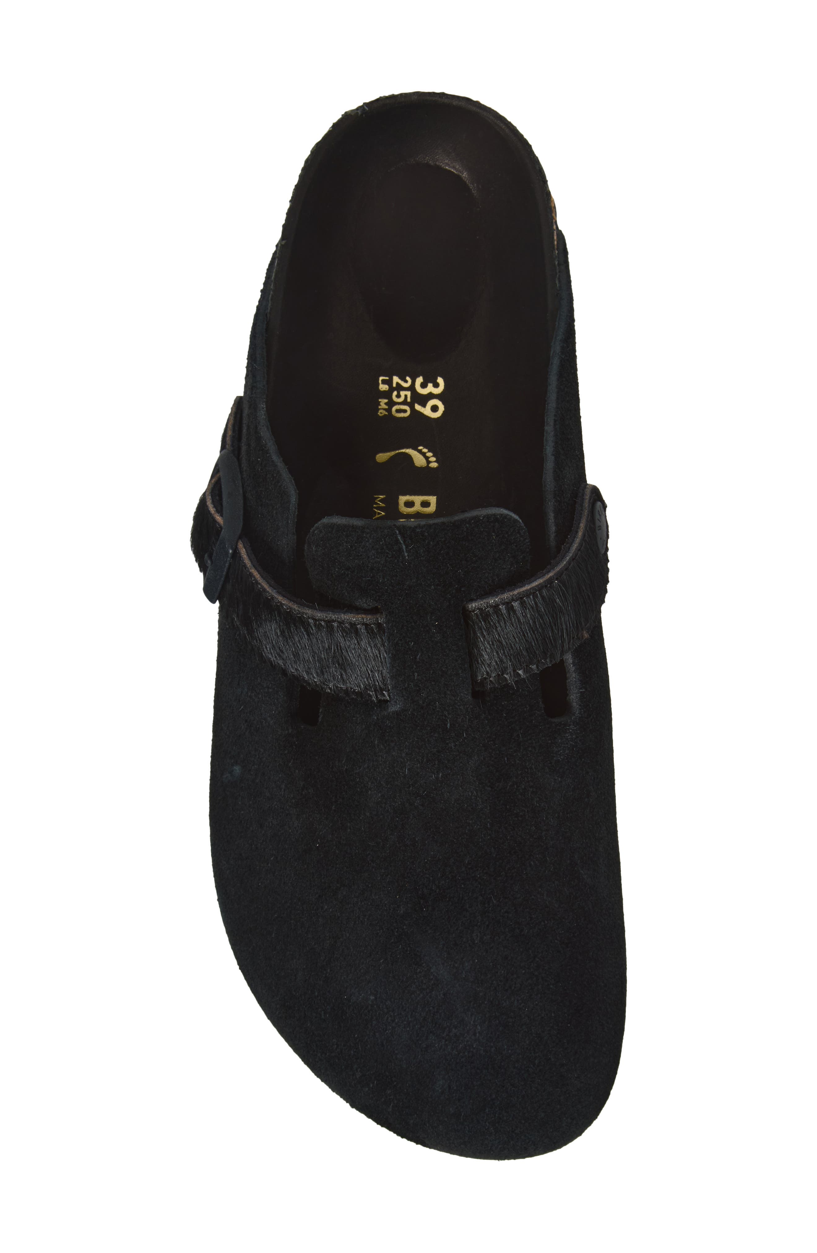 Boston Genuine Calf Hair Trim Clog, Alternate, color, BLACK