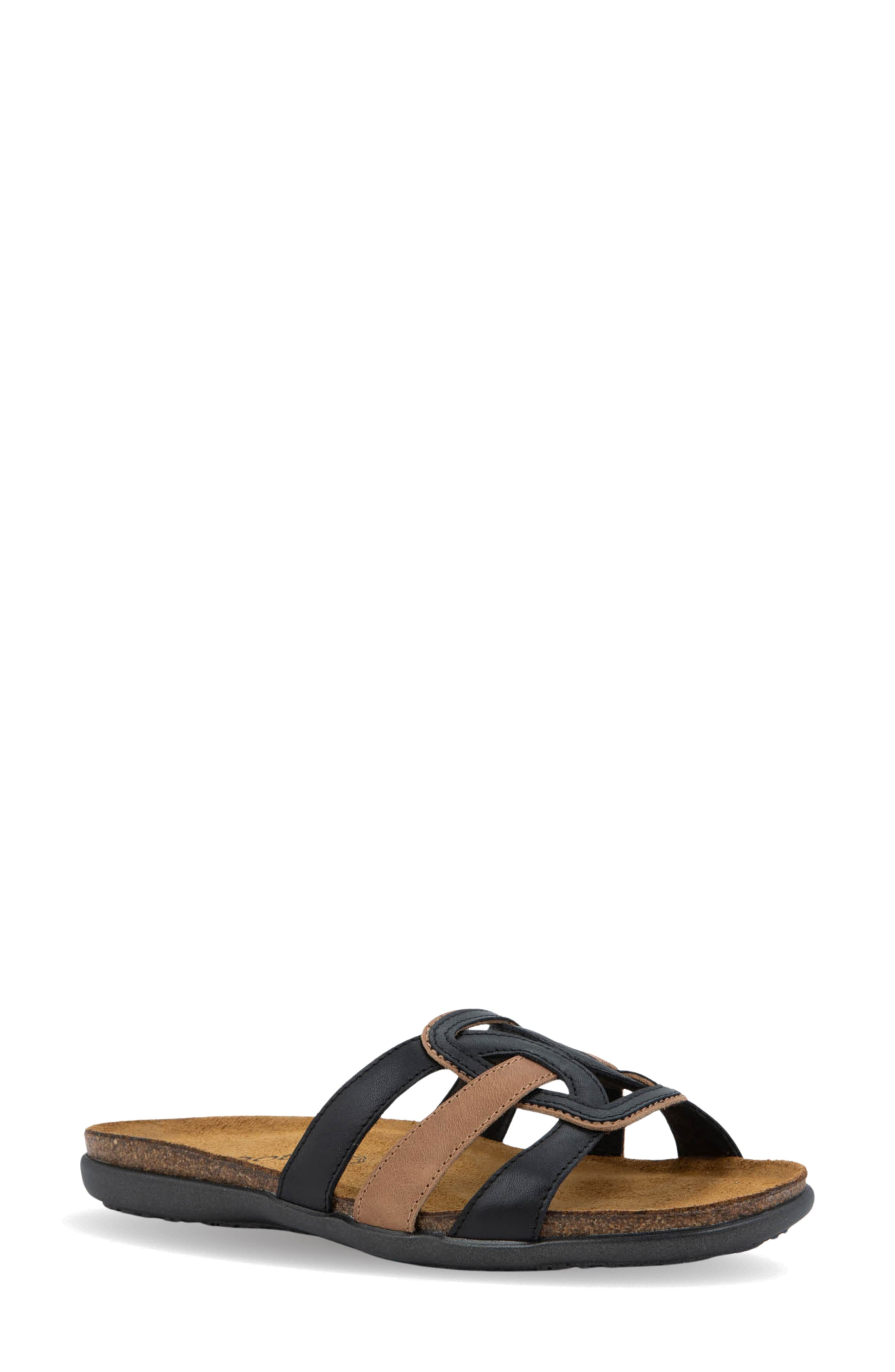 Liv Slide Sandal, Main, color, JET BLACK/ LATTE