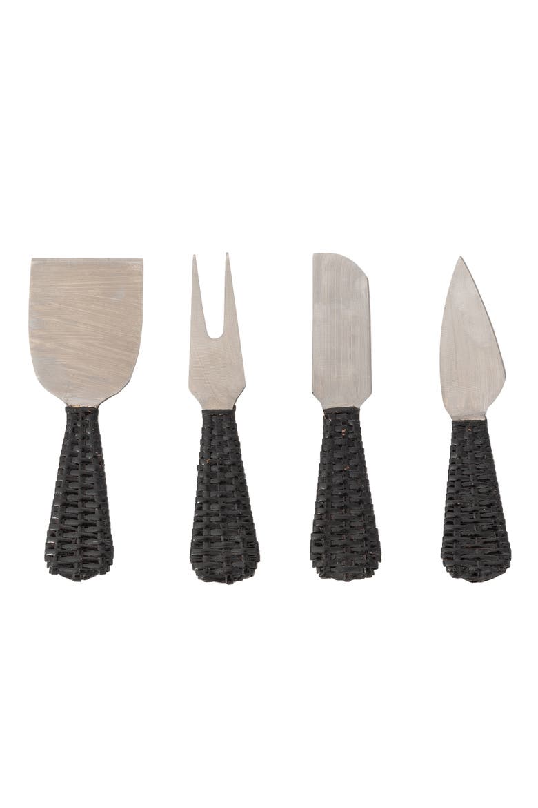 Artifacts Rattan Stainless-Steel Cheese Knives (Set of 4) - with Gift Box, Main, color, Tudor Black