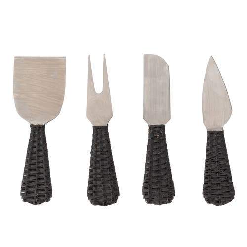 Artifacts Trading Company ™ Artifacts Rattan Stainless-steel Cheese Knives (set Of 4) In Black