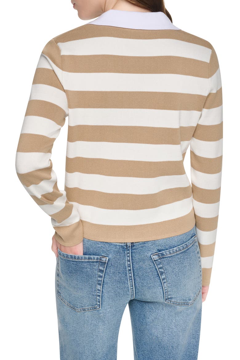 Striped Long Sleeve Polo Sweater, Alternate, color, TRAVERTINE/IVORY