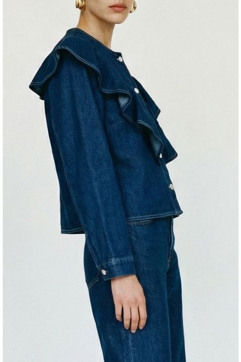 Fia Ruffle Placket Denim Button-Up Shirt, Alternate, color, MEDIUM BLUE DENIM