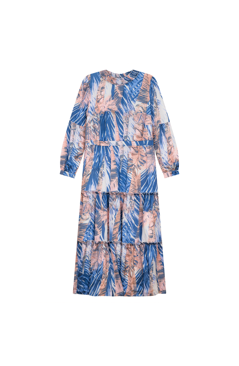 Birt UK Floral Tiered Smocked Neck Midi Dress, Main, color, Blue/Mauve