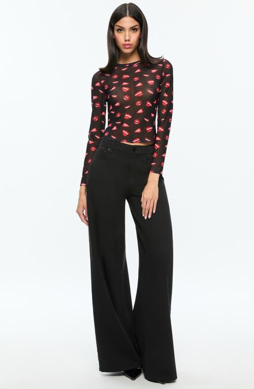 Shop Alice And Olivia Alice + Olivia Delaina Mouth Print Mesh Top In Lip Sync Black