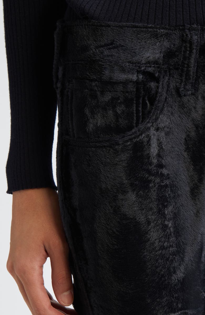 Junya Watanabe Faux Fur & Leather Flare Pants, Alternate, color, Black