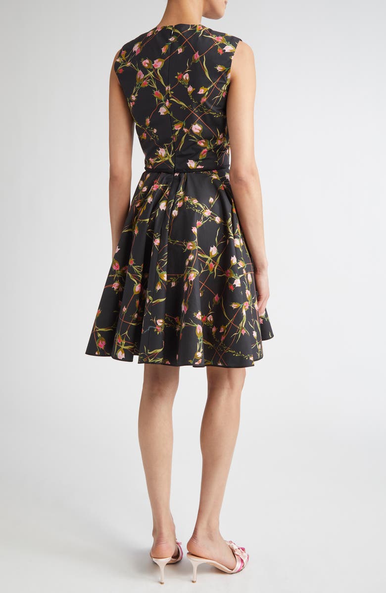 Giambattista Valli Floral Cotton Poplin Fit & Flare Dress, Alternate, color, Black