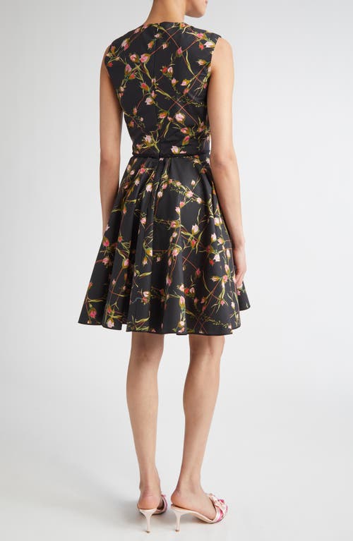 Giambattista Valli Floral Cotton Poplin Fit & Flare Dress In Black