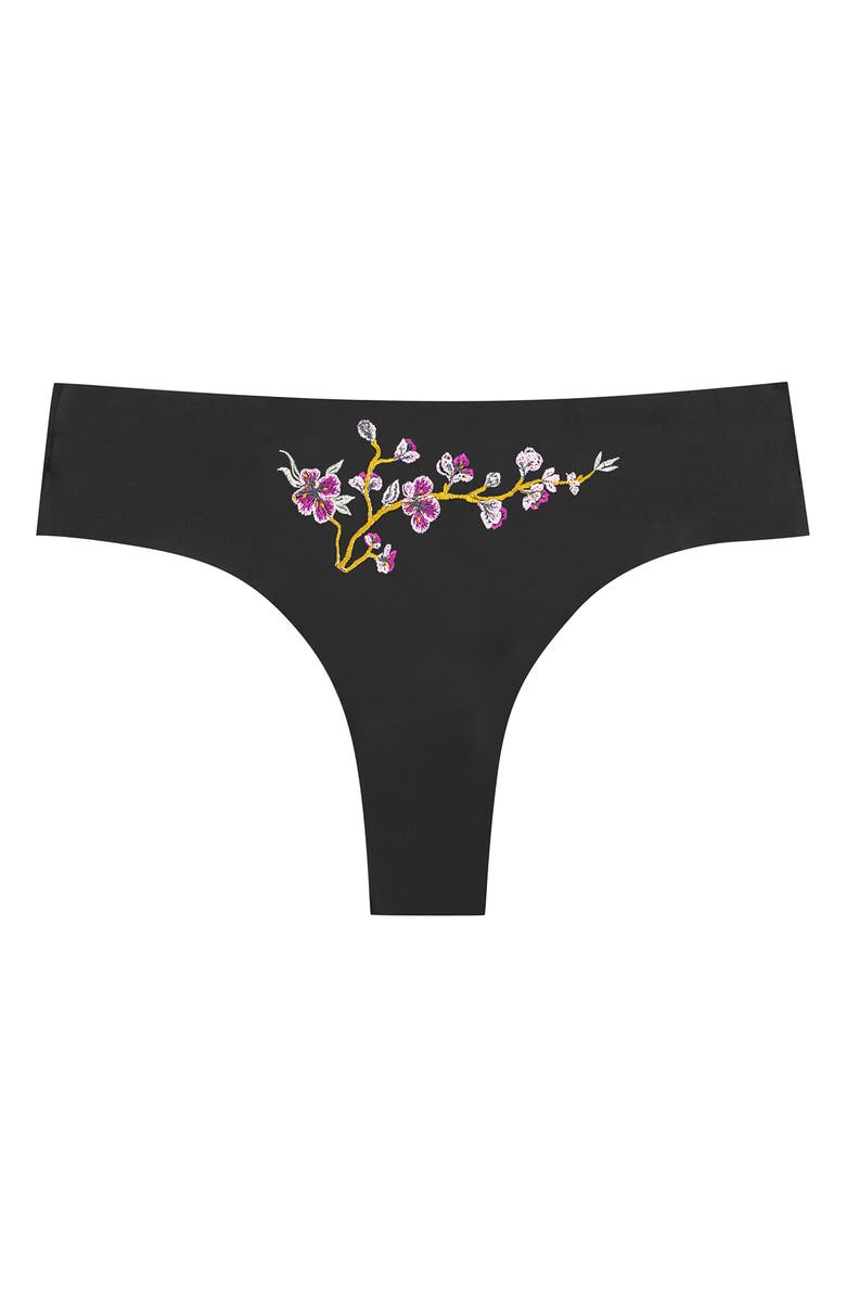 Uwila Warrior Soft Seamless Thong with Embroidery, Alternate, color, Tap Shoe Black