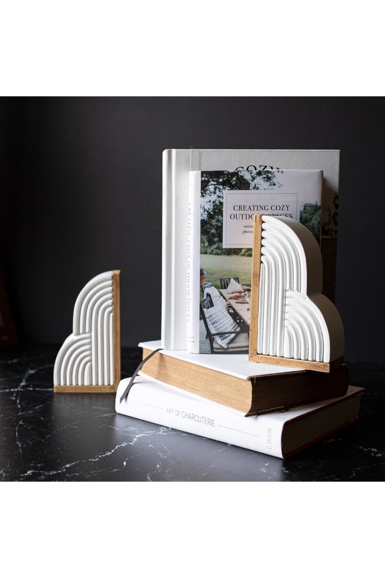 7.28" Decorative Sleek Boho Cloud Sturdy Sleek Bookends Set of 2, Alternate, color, White