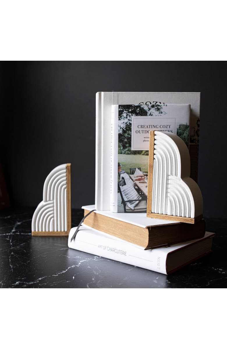 Foreside Home and Garden 7.28" Decorative Sleek Boho Cloud Sturdy Sleek Bookends Set of 2, Alternate, color, White