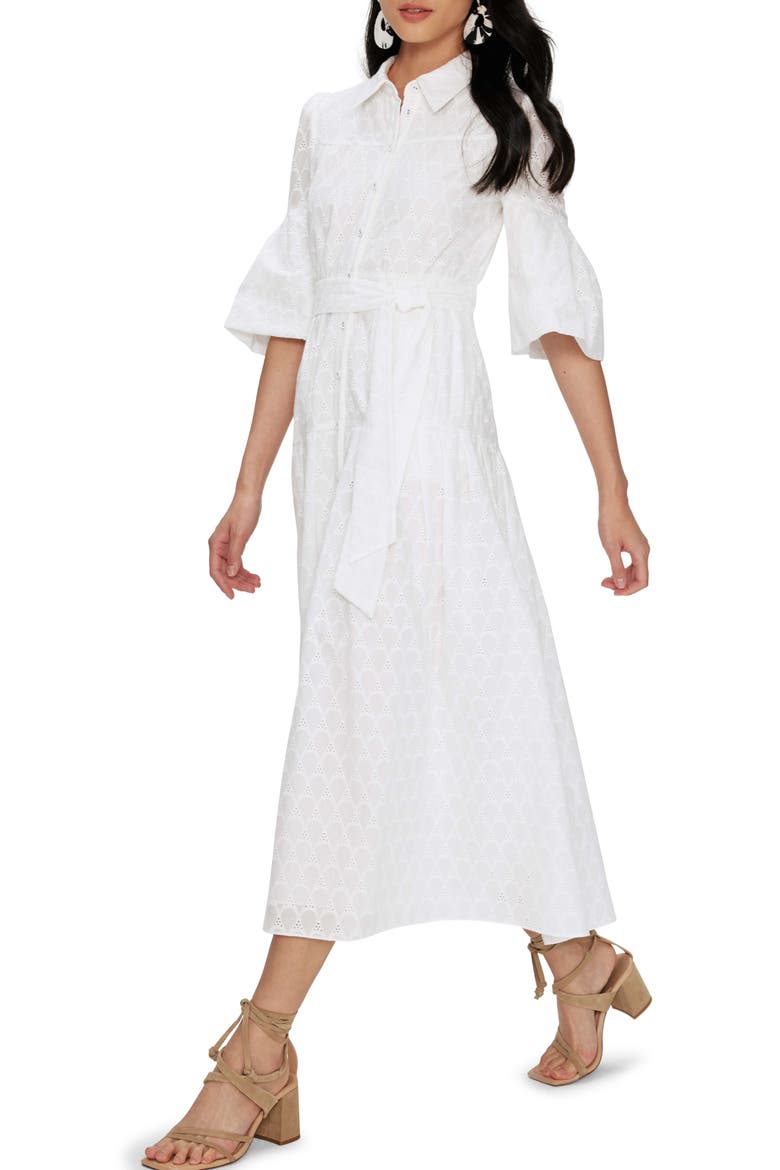 Aveena Eyelet Embroidered Cotton Shirtdress, Alternate, color, IVORY