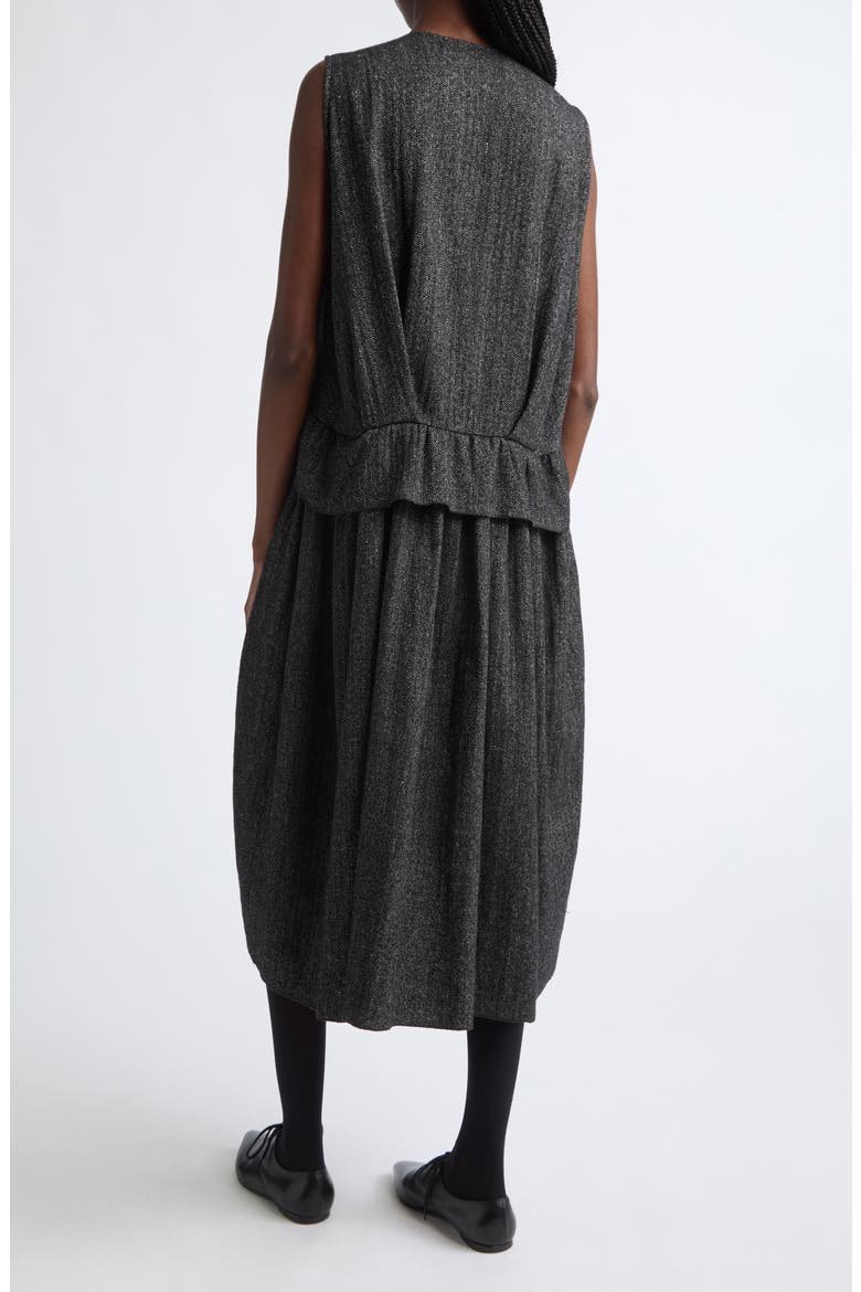 Wool Herringbone Ruffle Smock Midi Dress, Alternate, color, WOOL HERRINGBONE