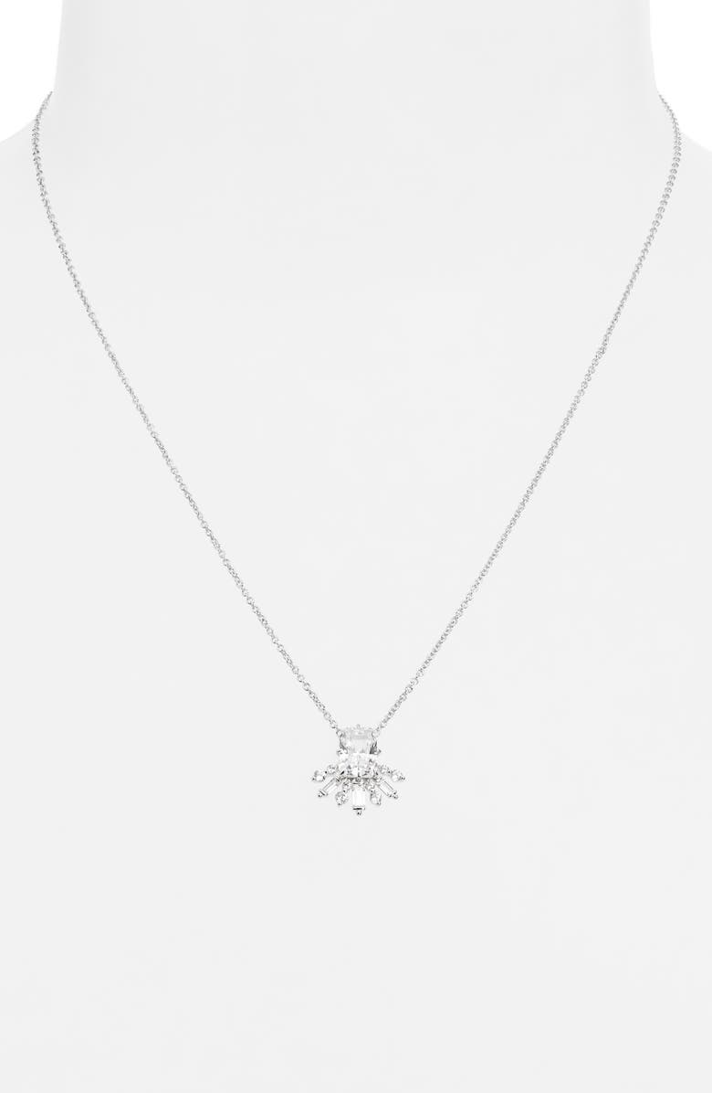 Nadri Stellar Half Halo Pendant Necklace, Alternate, color, Rhodium