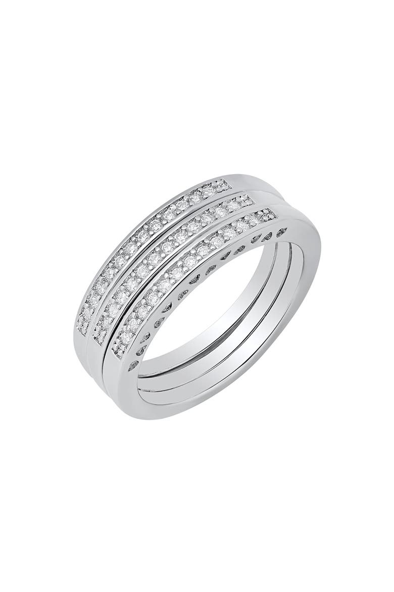 Set of 3 18K White Gold Plated Simulated Diamond Rings, Alternate, color, SILVER