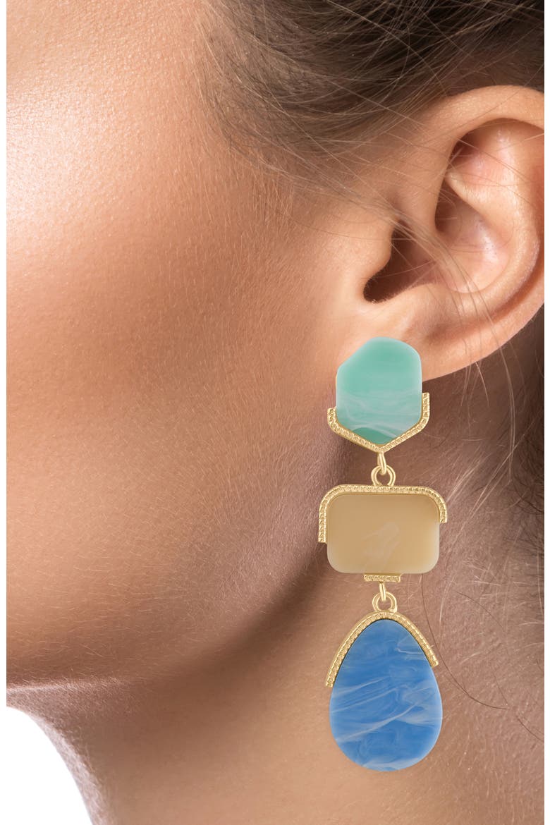 Pastel Stone Drop Statement Earrings, Alternate, color, BLUE/ GOLD