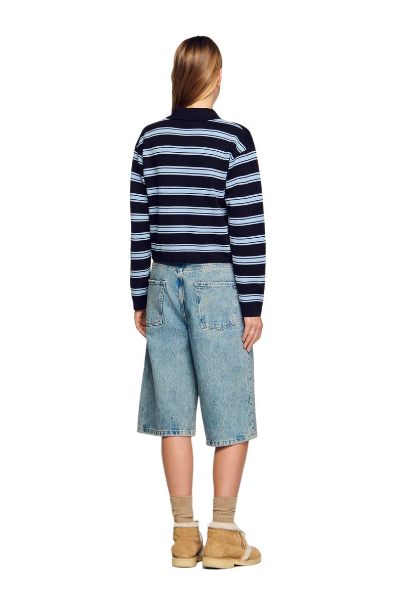 SANDRO Striped polo sweater, Alternate, color, Navy Blue