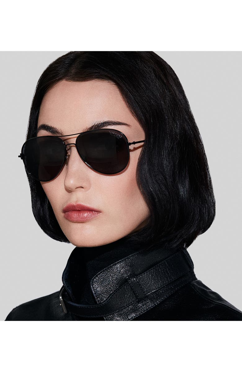 TOM FORD Clark 59mm Pilot Sunglasses, Alternate, color, Shiny Black/ Polar Smoke