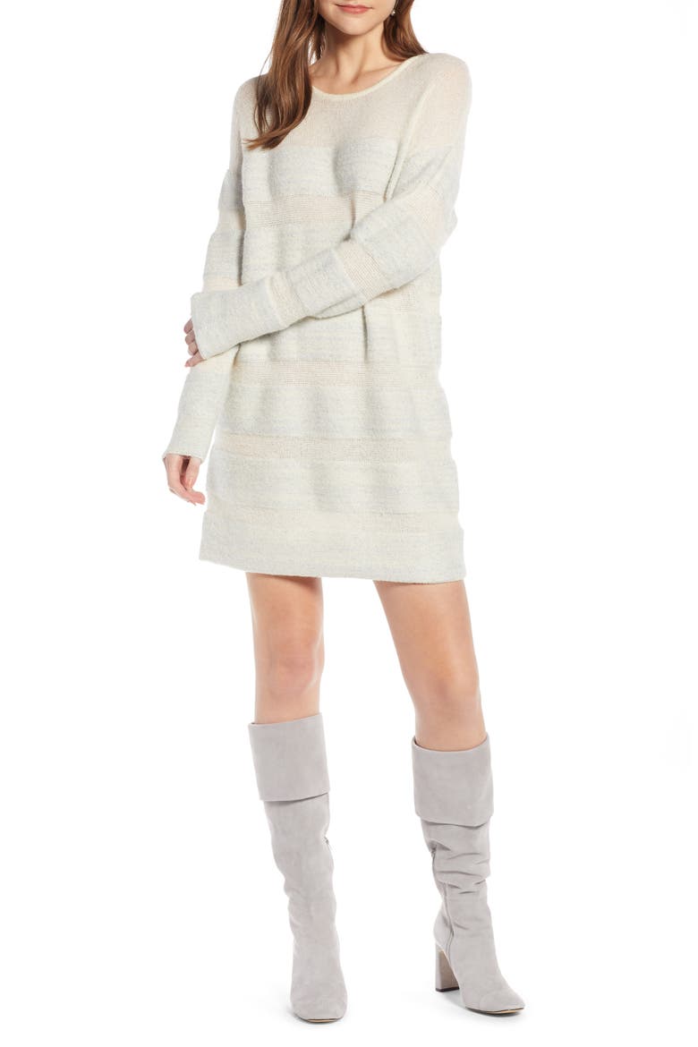Metallic Stripe Sweater Dress (Nordstrom Exclusive), Main, color, IVORY SILVER COMBO