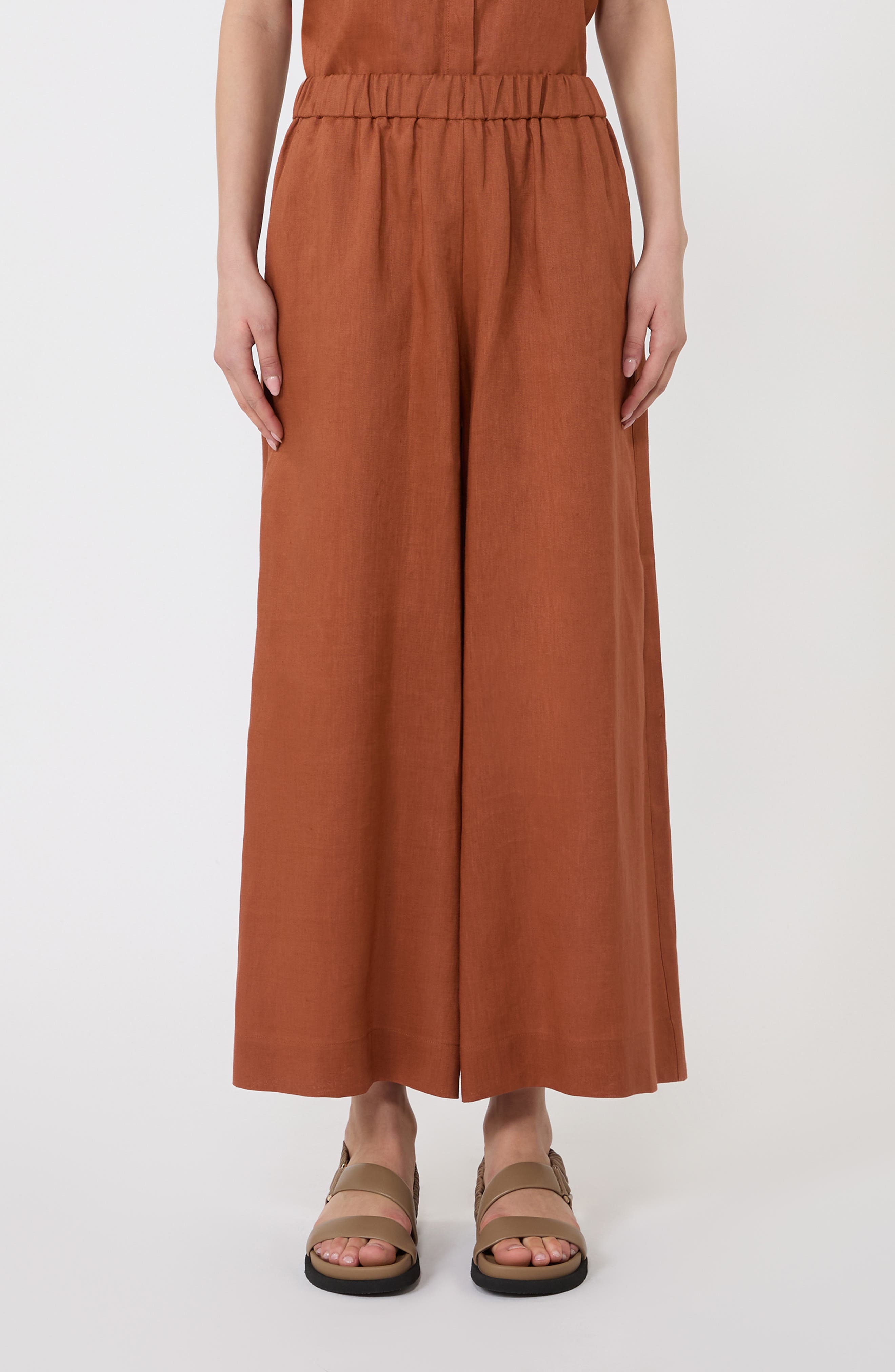 Canneti Linen Pull-On Wide Leg Pants