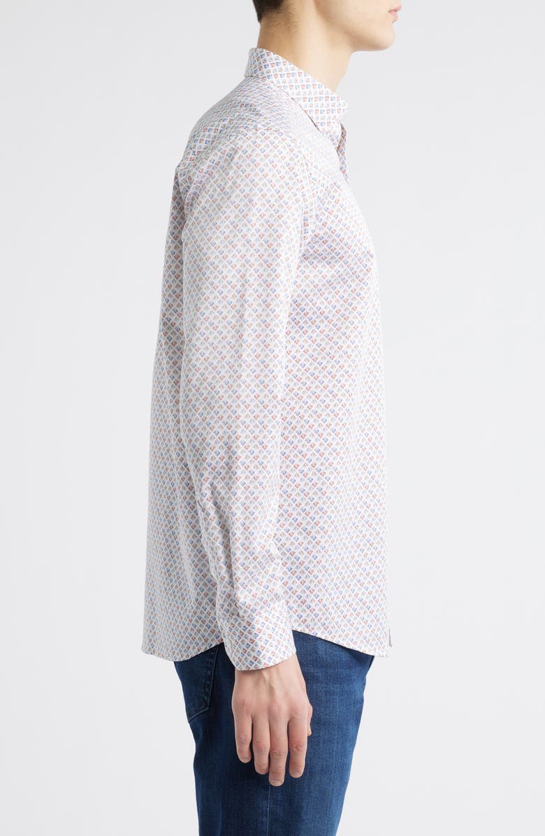 Johnston & Murphy Fan Print Button-Up Shirt, Alternate, color, White Multi