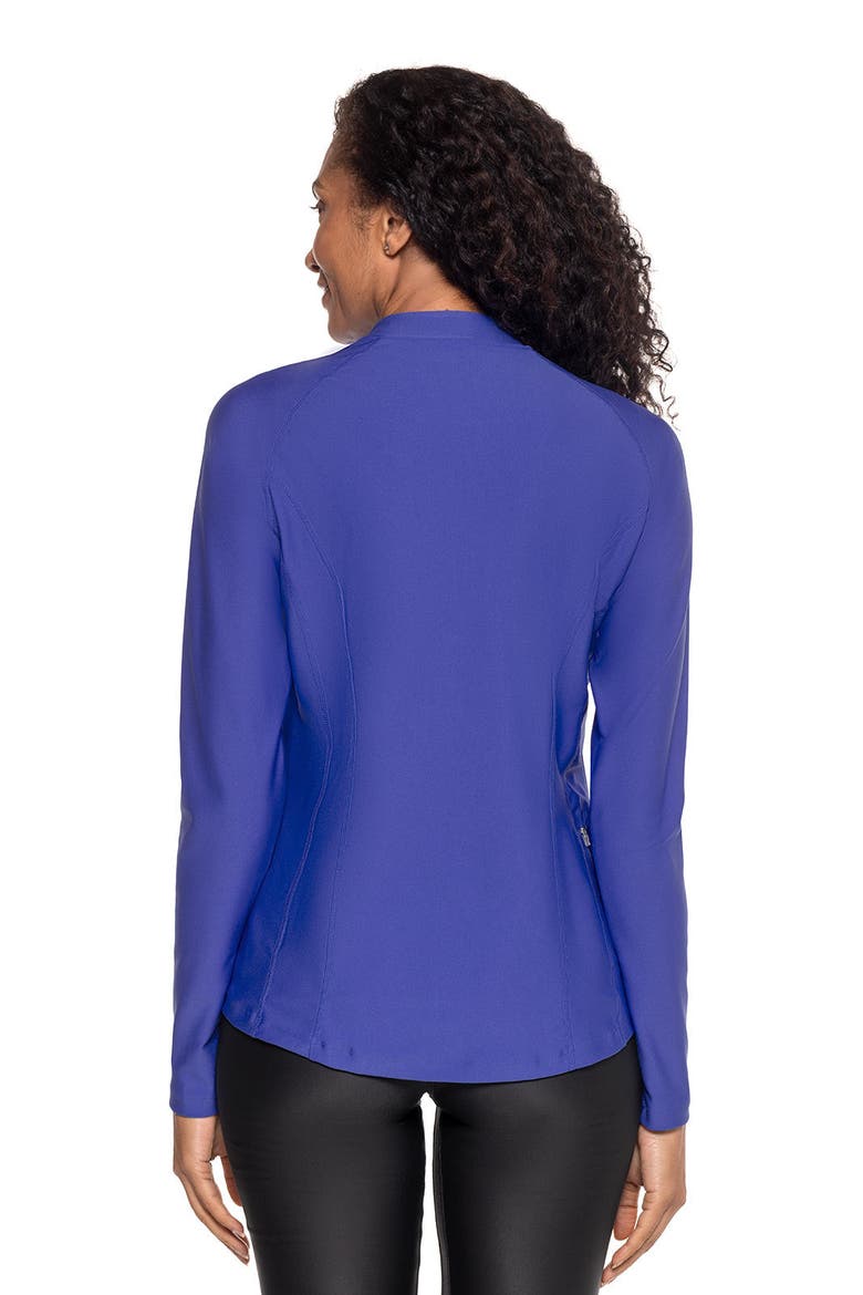 Women's Freestyle Quarter Zip Rash Guard with Long Sleeves, UPF 50+ Sun Protection, Alternate, color, Baja Blue