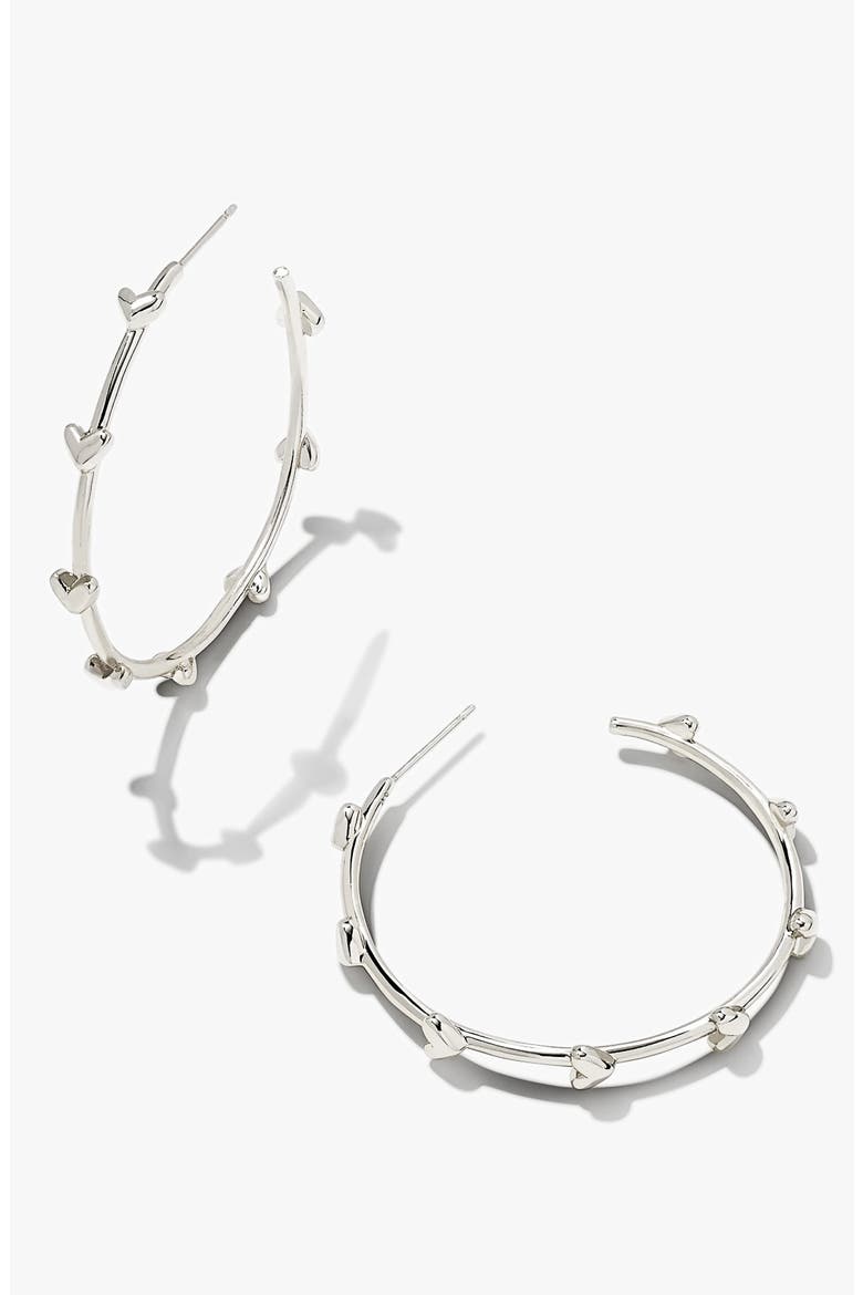 Haven Heart Hoop Earrings, Main, color, RHODIUM METAL