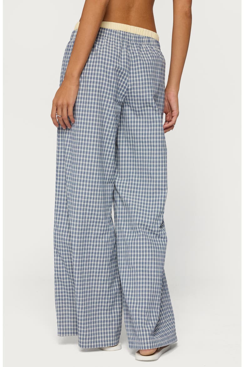 Indya Plaid Pull-On Wide Leg Pants, Alternate, color, NAVY