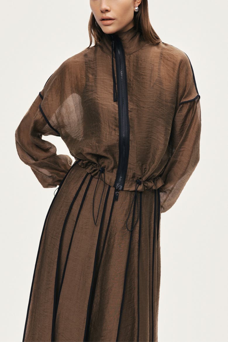 Sheer Pleated Midi Skirt, Alternate, color, Camel