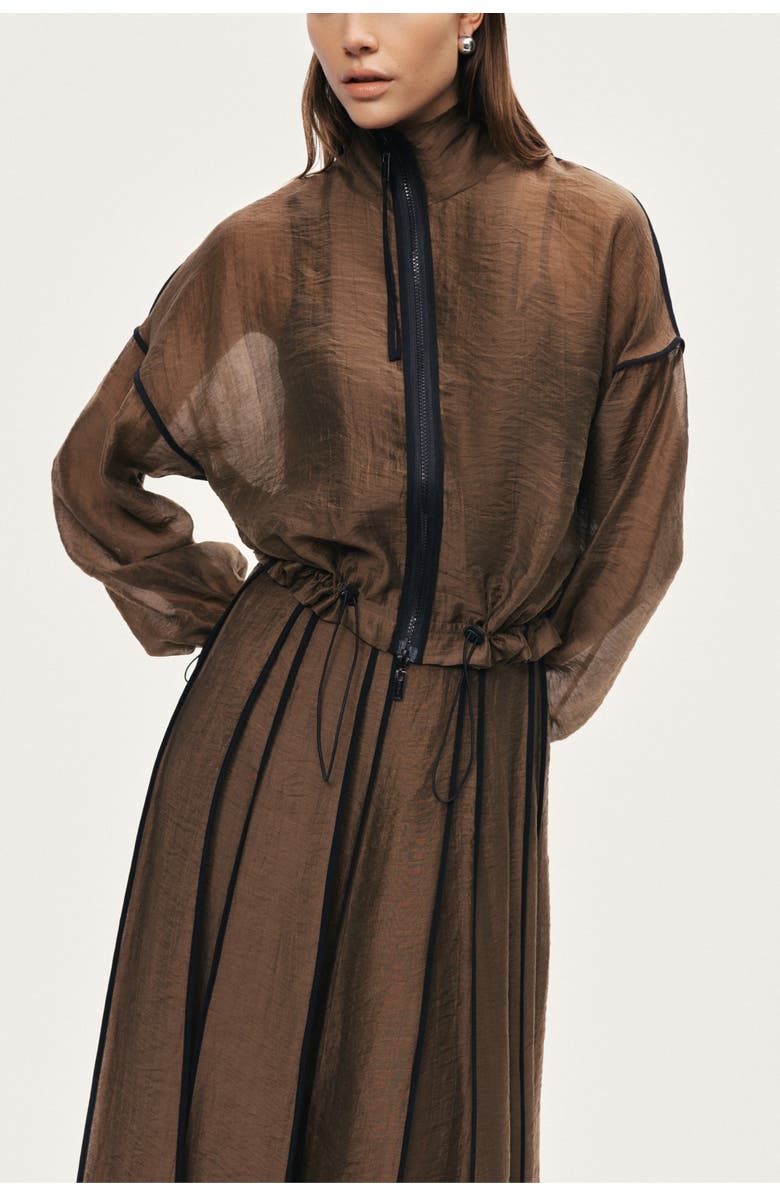 Nocturne Sheer Pleated Midi Skirt, Alternate, color, Camel