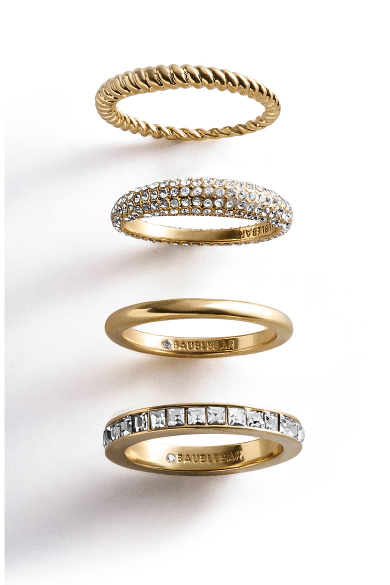 Set of 4 Essential Stackable Rings, Alternate, color, BRASS/ CUBIC ZIRCONIA