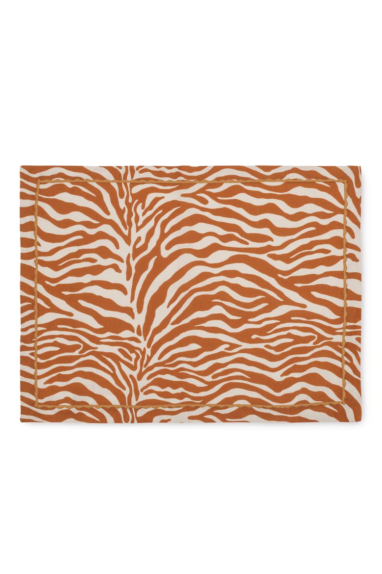 Regine Set of 4 Linen Zebra Stripe Linen Placemats, Main, color, PERSIMMON