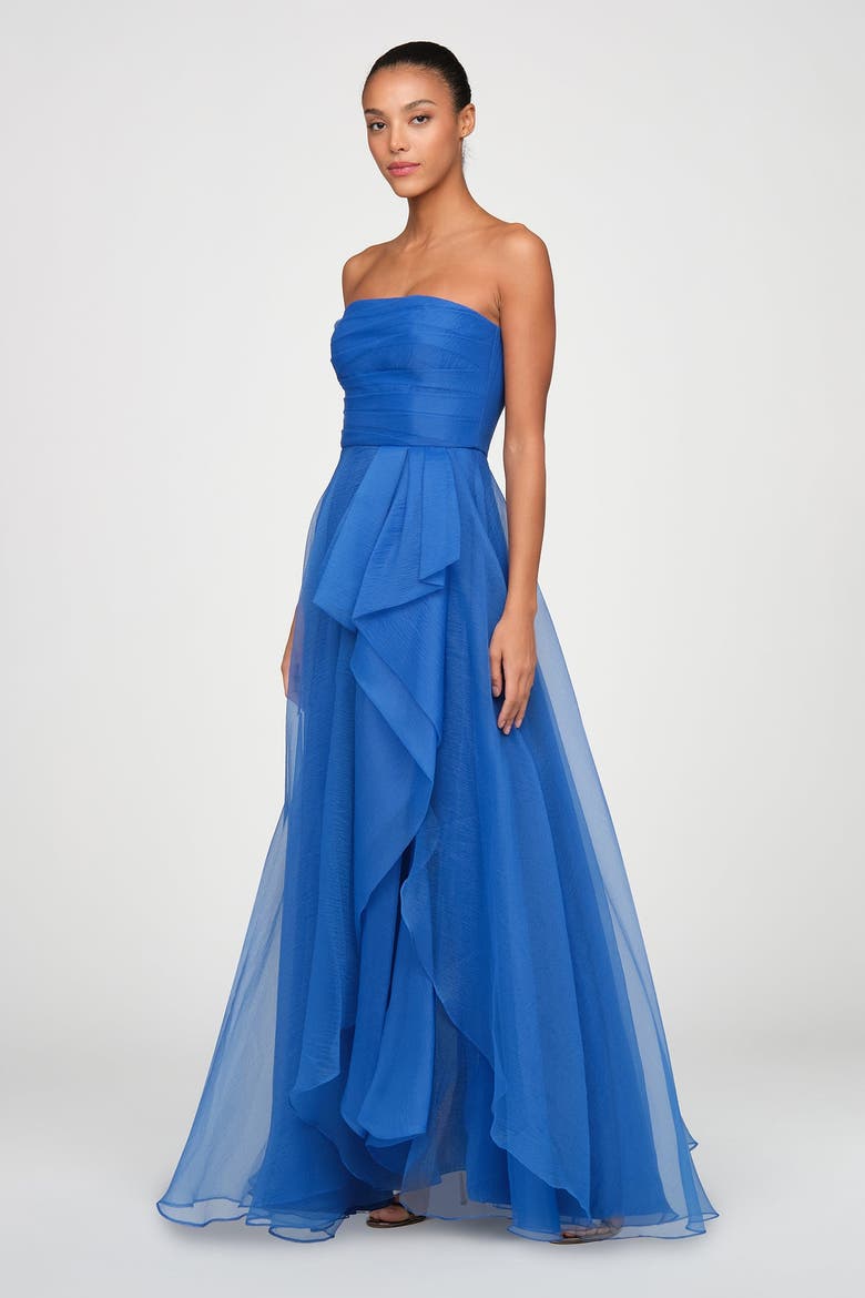 Teresa Strapless Draped Gown, Alternate, color, Brilliant Blue