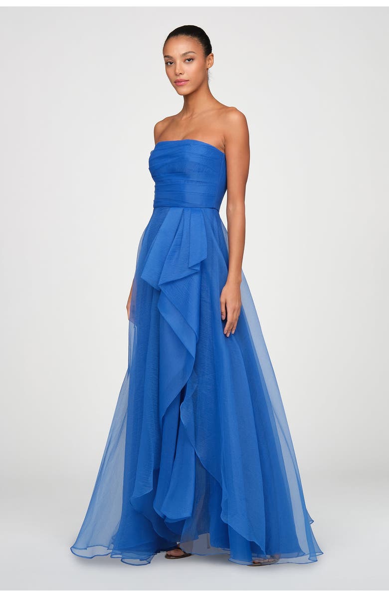 Theia Teresa Strapless Draped Organza Gown, Alternate, color, Brilliant Blue