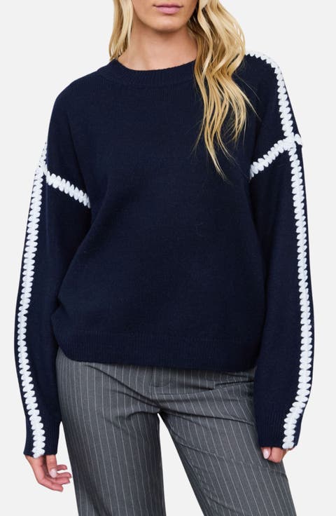 Marled Contrast Stitch Crewneck Sweater
