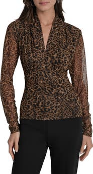 DKNY Zebra Print Long Sleeve Mesh Shirt
